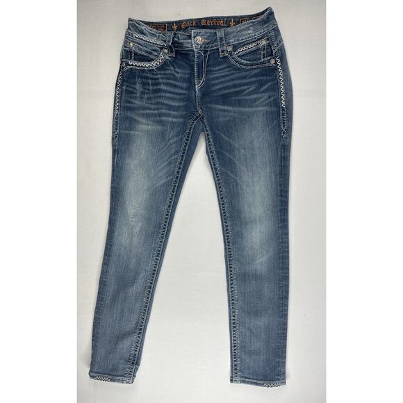Rock Revival Betty Skinny Jeans Women Size 31 Blue Medium Wash AK12 Distressed  - Picture 1 of 13